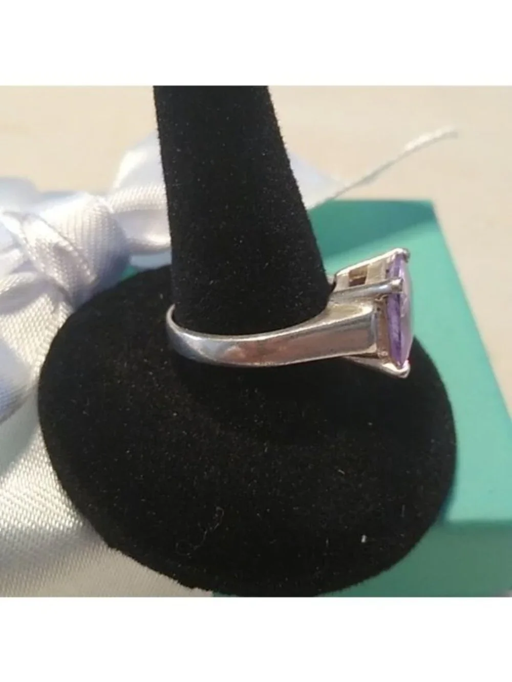 Sterling Silver + Purplish-Pink Sapphire Princess Cut Ring Thailand, size 6.5